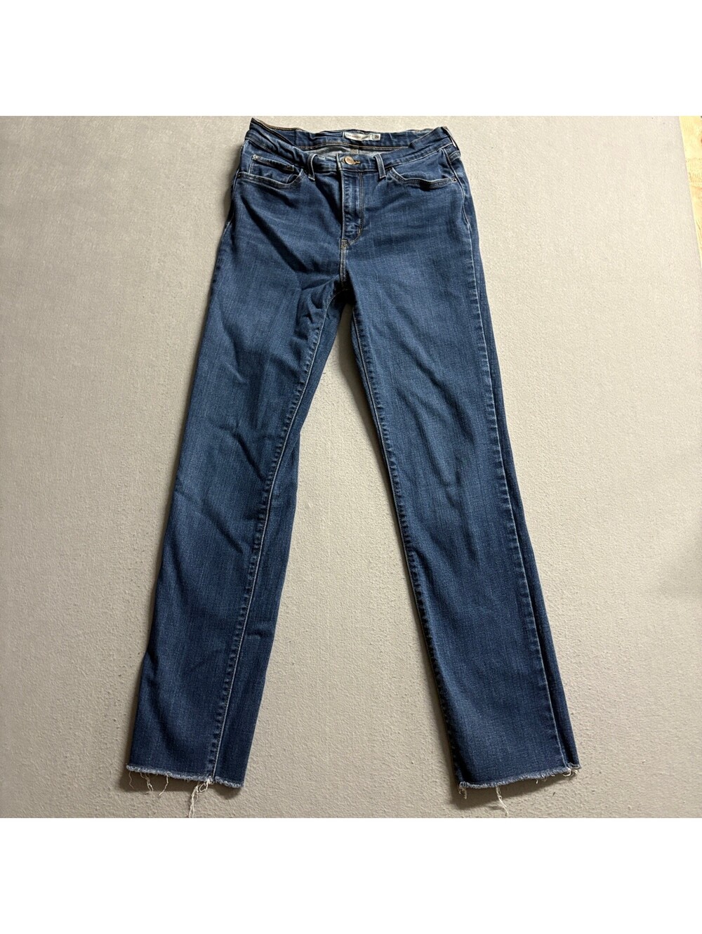 Levi's 724 High Rise Straight Jeans Womens 29 Blue Denim Raw Hem Cutoff W29 L29